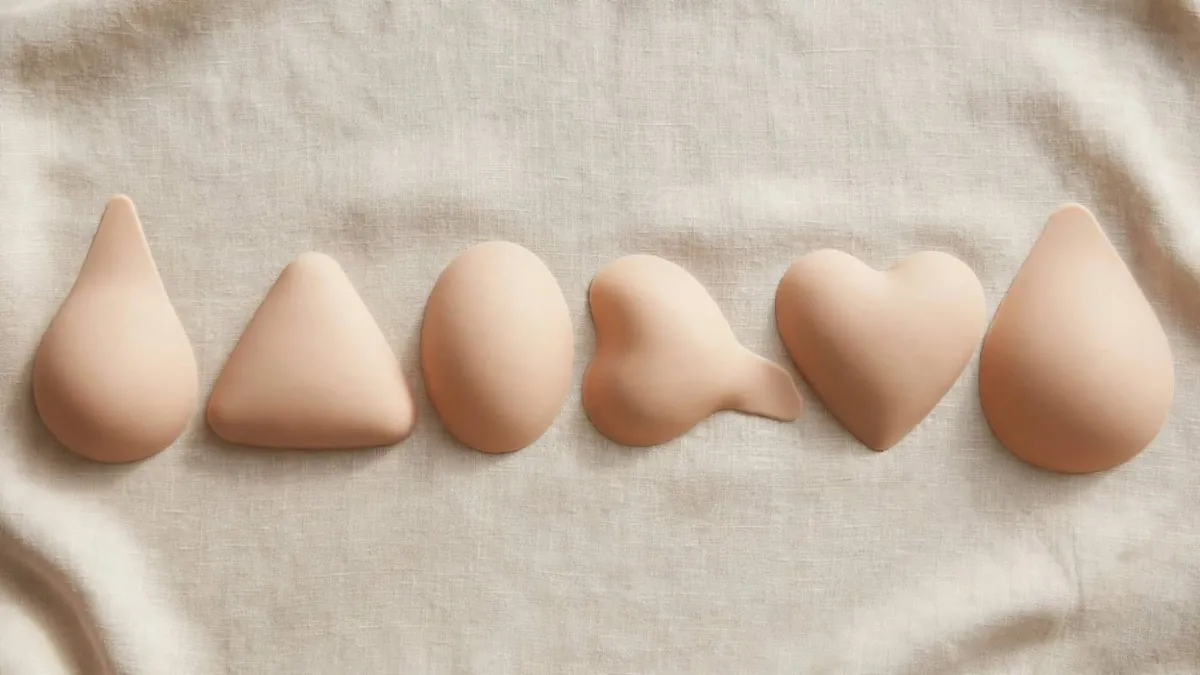 The main breast form shapes: teardrop, triangle, oval, asymmetric, heart and peardrop