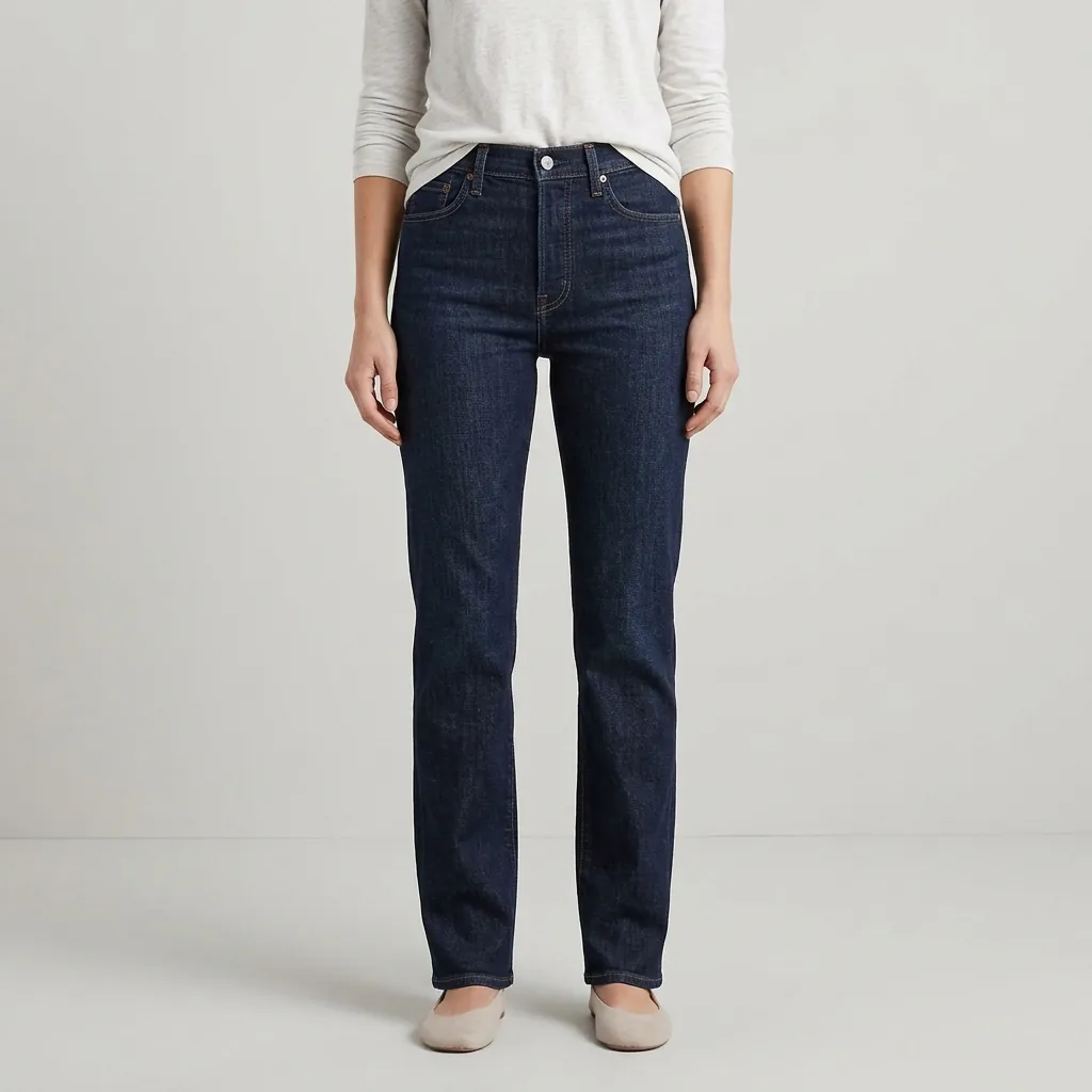 Dark high-rise straight-leg jeans