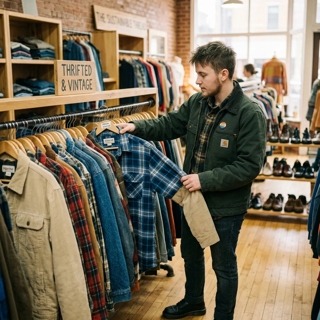 A rail of secondhand shirts and jackets in a thrift store