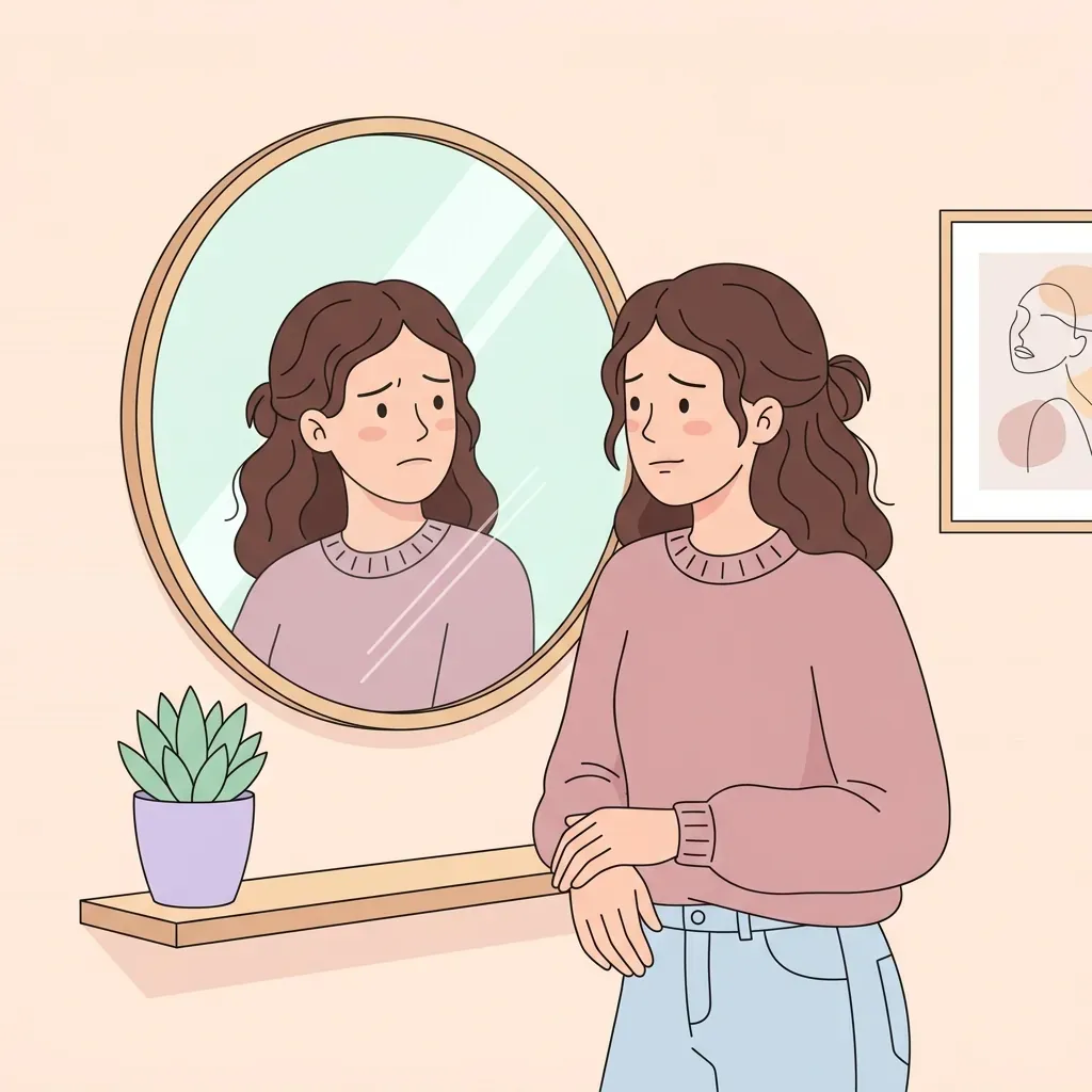 A person looking into a mirror, reflecting on their identity and social expectations