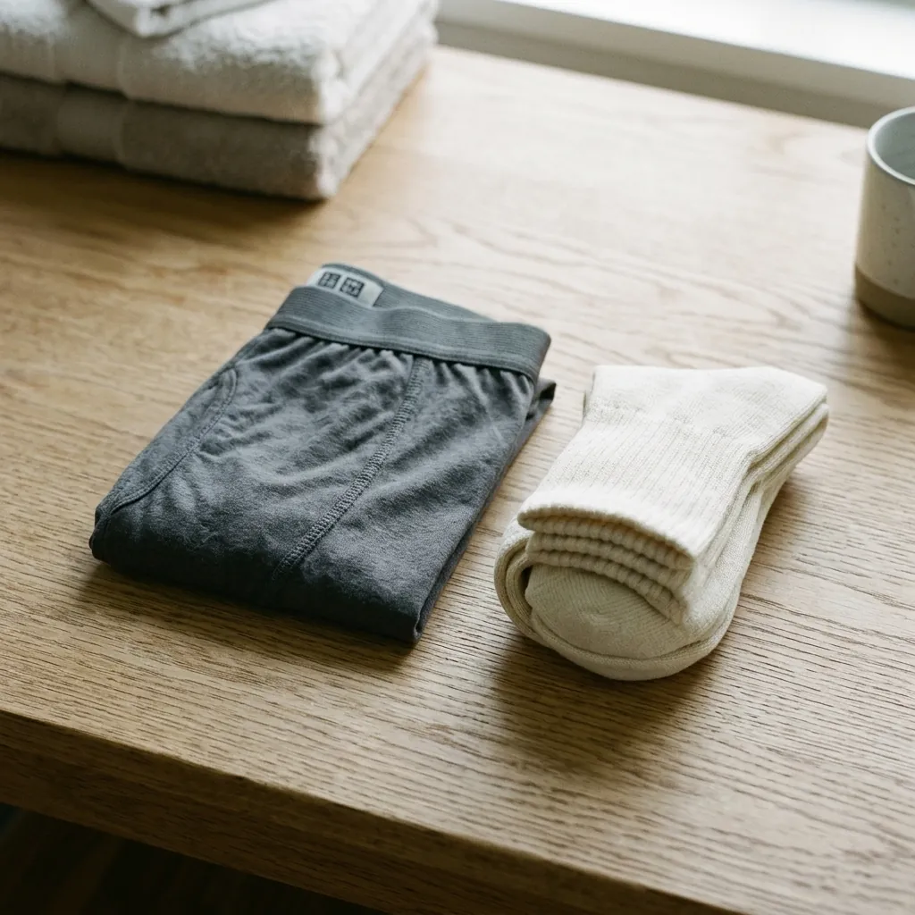 A rolled sock and a pair of snug briefs with a front pocket, simple materials for a homemade packer