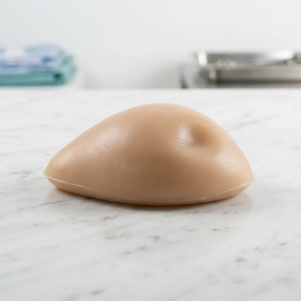 A highly realistic, soft teardrop-shaped silicone packing form