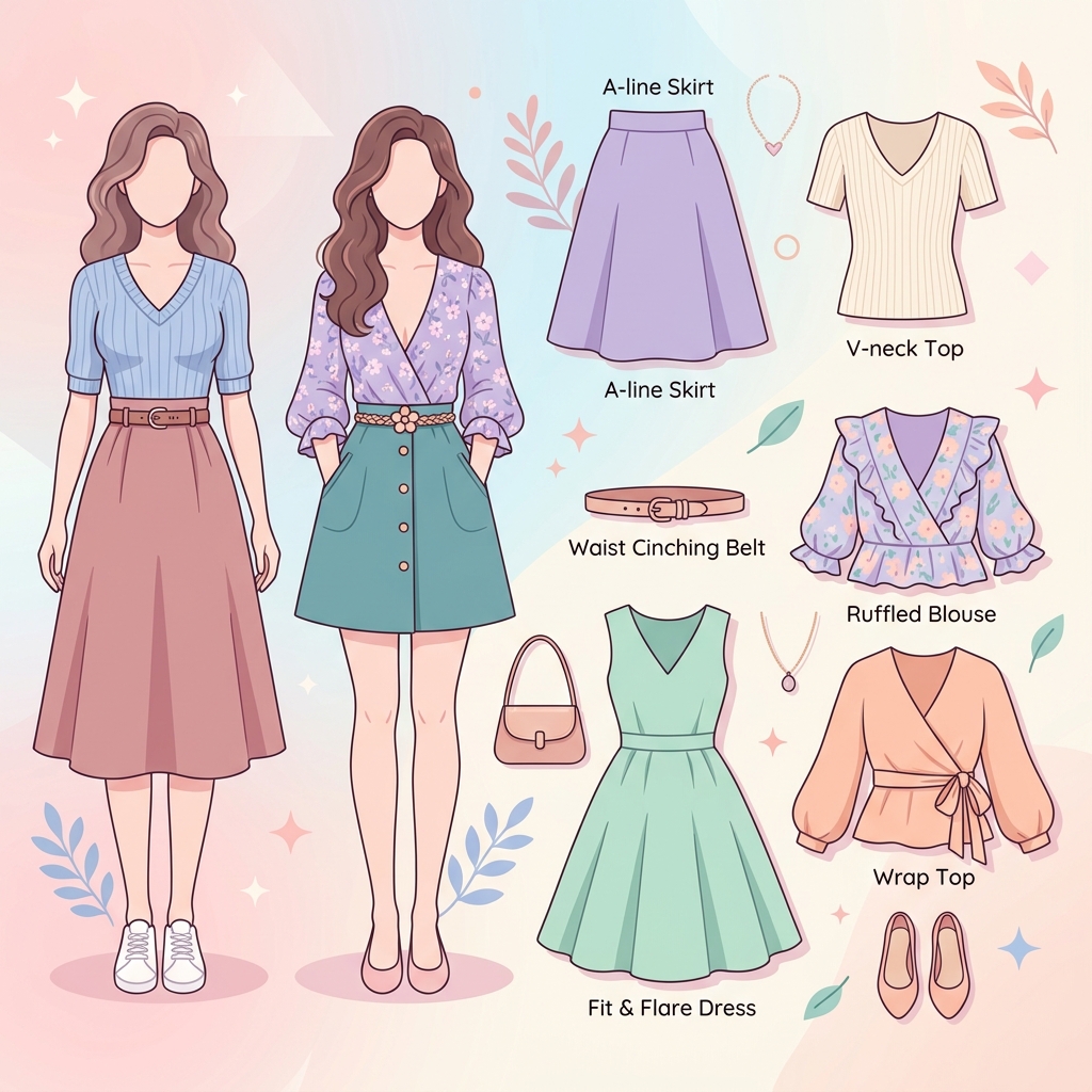 A flat vector illustration of clothing items styled to create an hourglass figure