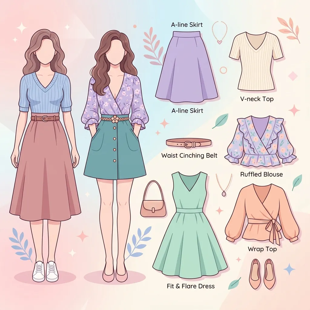 A flat vector illustration of clothing items styled to create an hourglass figure