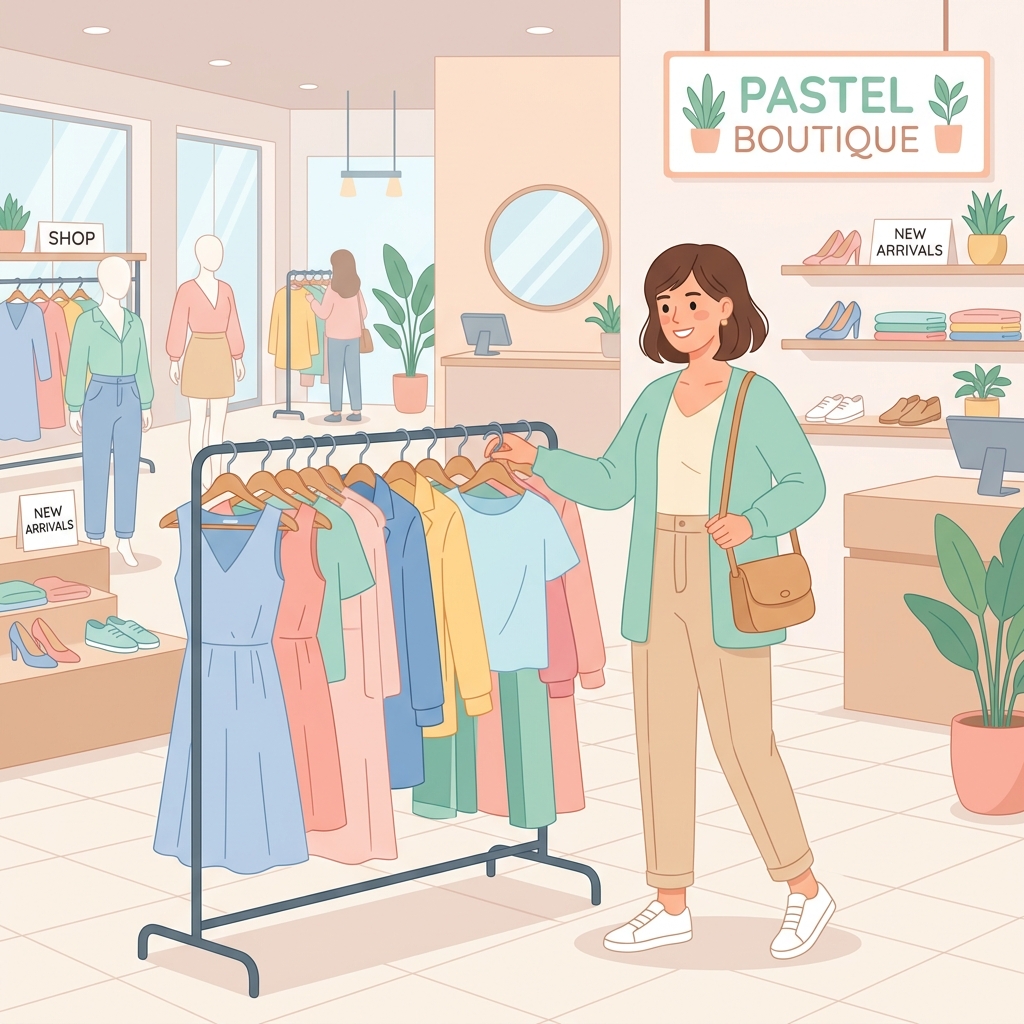 A confident individual browsing a clothing rack in a department store