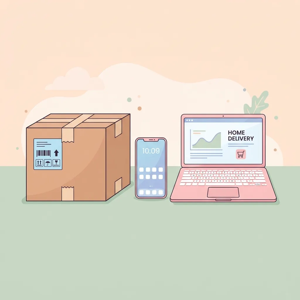 A plain shipping box sitting next to a laptop