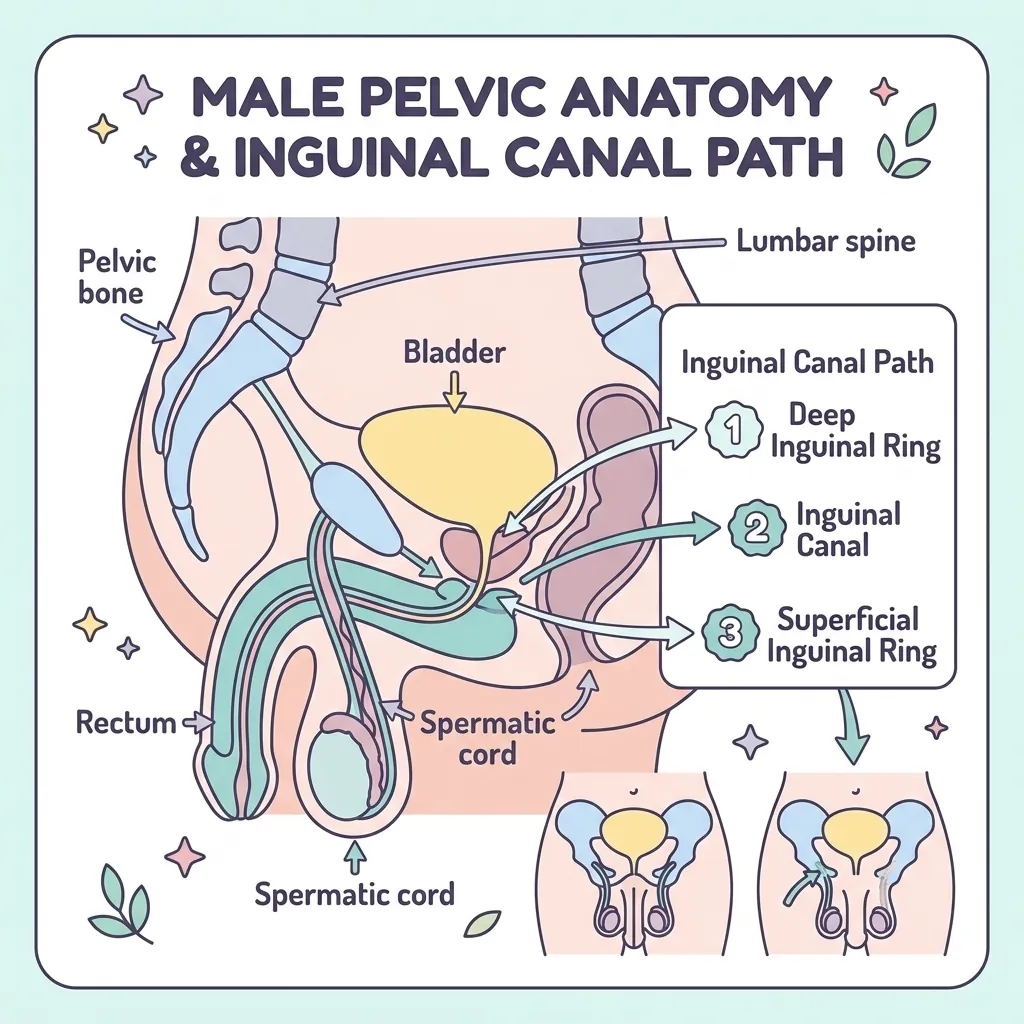 Diagram showing the inguinal canals where testicles can be hidden