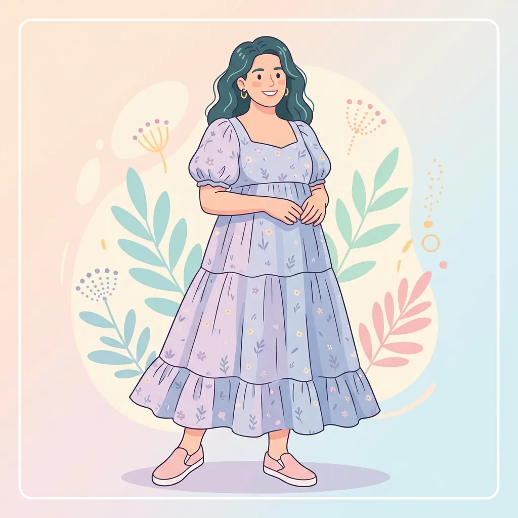 Stylized illustration of flowy clothing where tucking is not needed