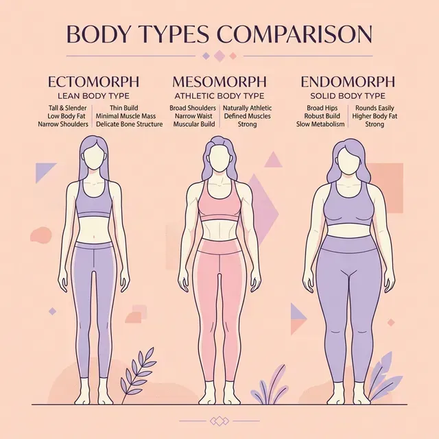Somatotypes comparison: Ectomorph, Mesomorph, Endomorph