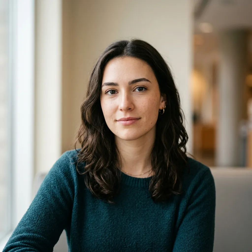 A realistic portrait photograph of a confident young person looking directly at the camera