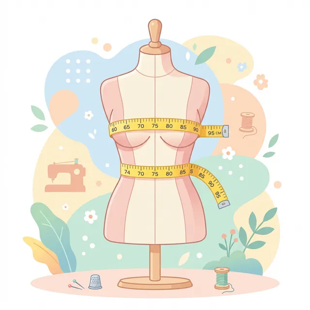 A 2D flat vector illustration of a mannequin torso with measuring tape