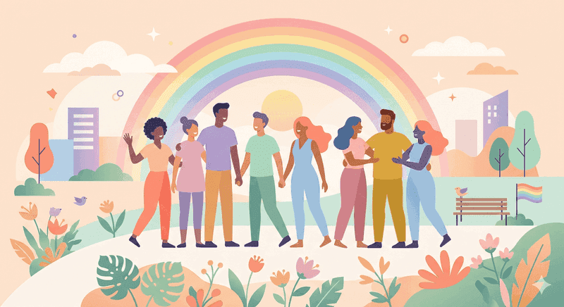 A diverse group of stylized, abstract silhouettes